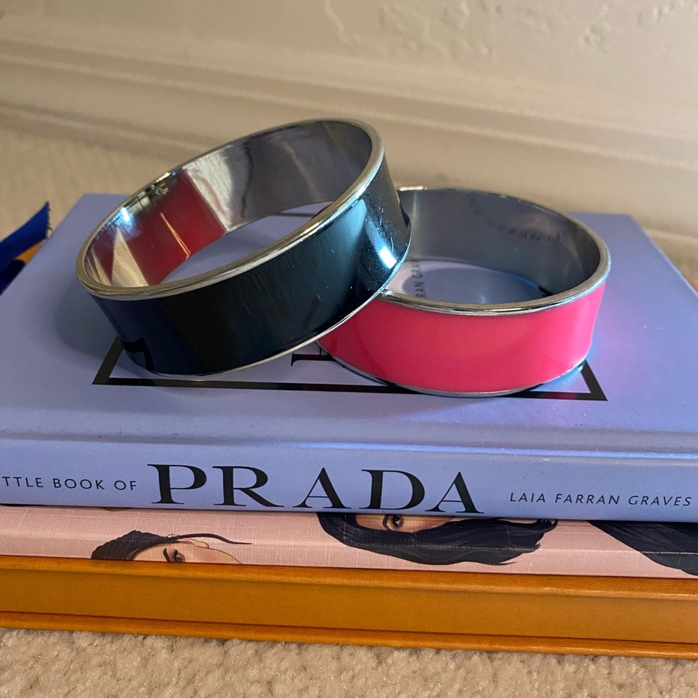80s inspired bangle bracelets pink and black with silver hardware